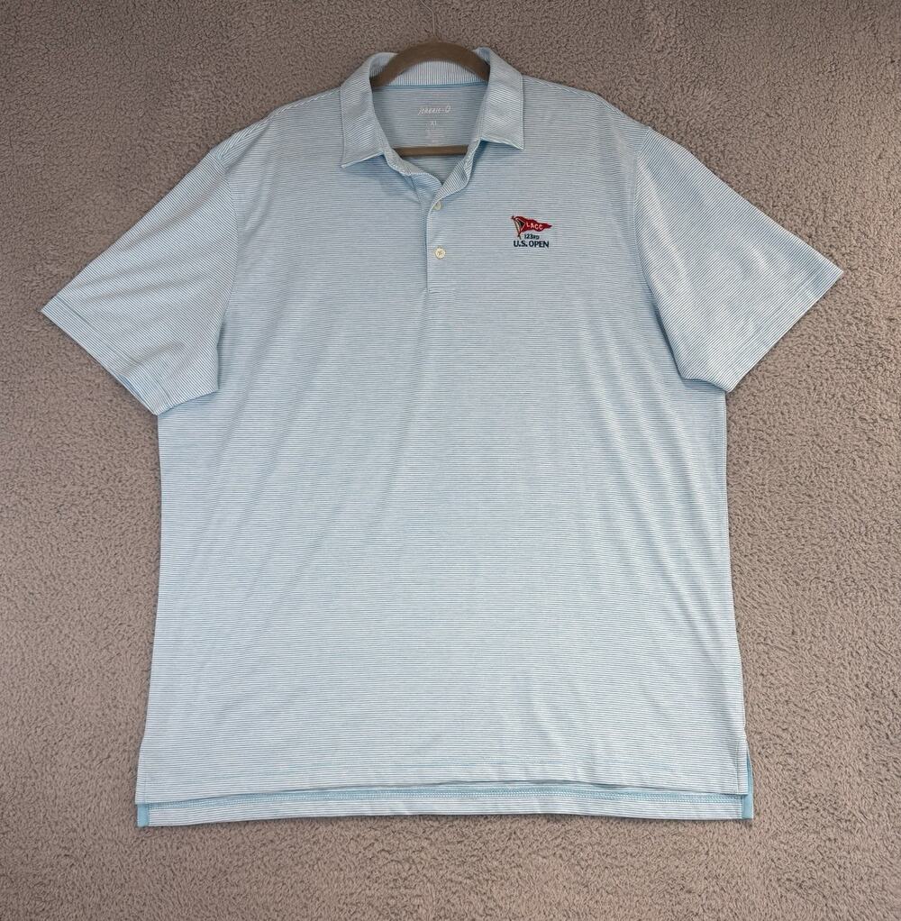 Johnnie-O Polo Shirt Mens Sz XL Performance Blue Striped 123 US Open LACC
